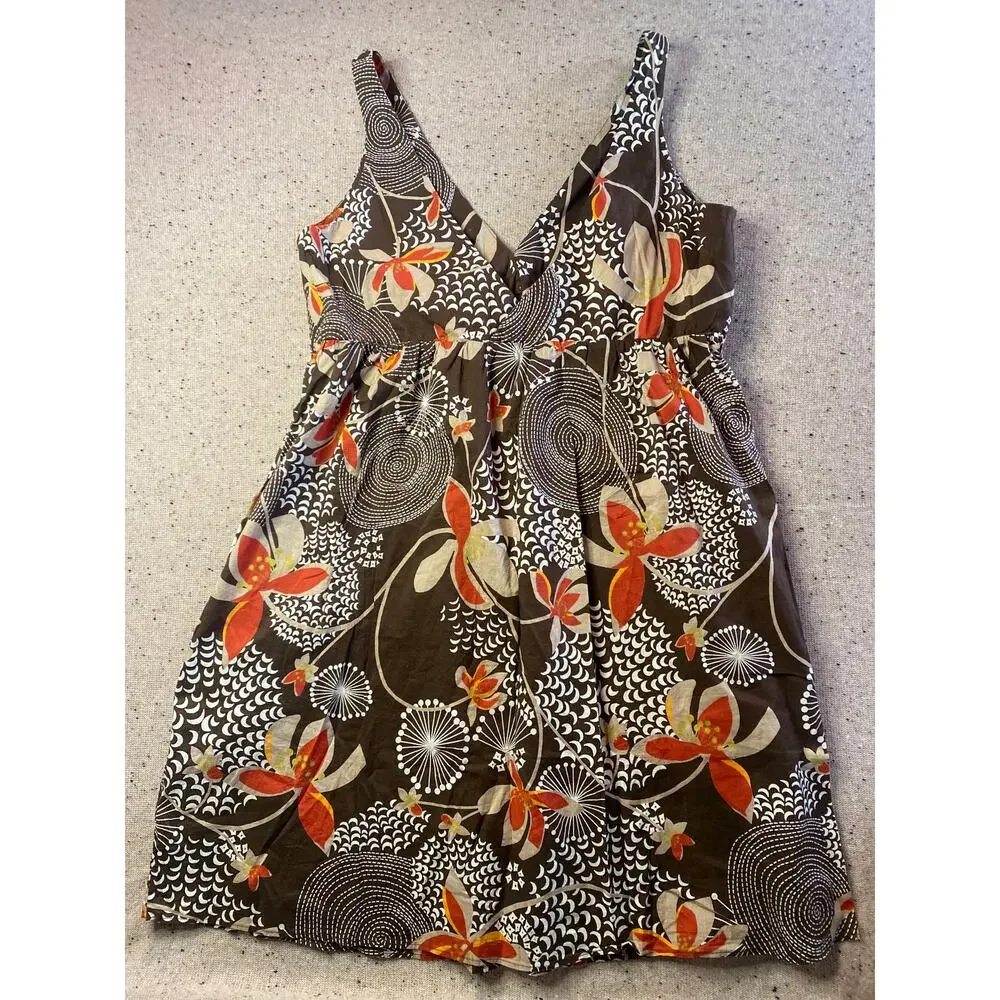 Old Navy Dress Women's XL Brown Print 2007 Y2K 100% Cotton Boho Fairy Cottage - Picture 4 of 7